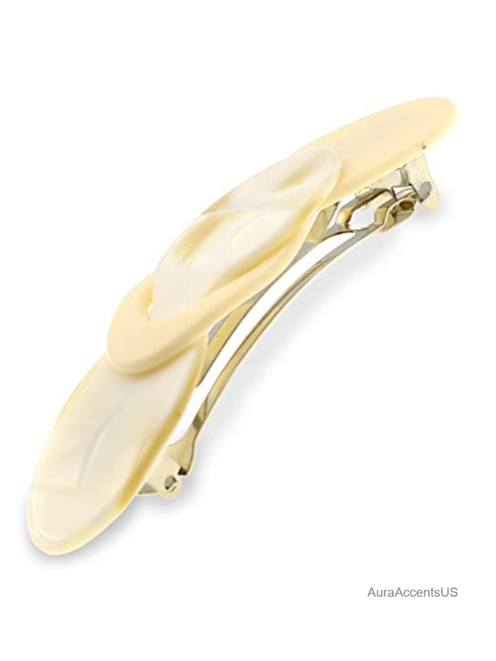 French Hair Barrette Clip Handmade Cream Pearl Metal Automatic Clasp Strong
